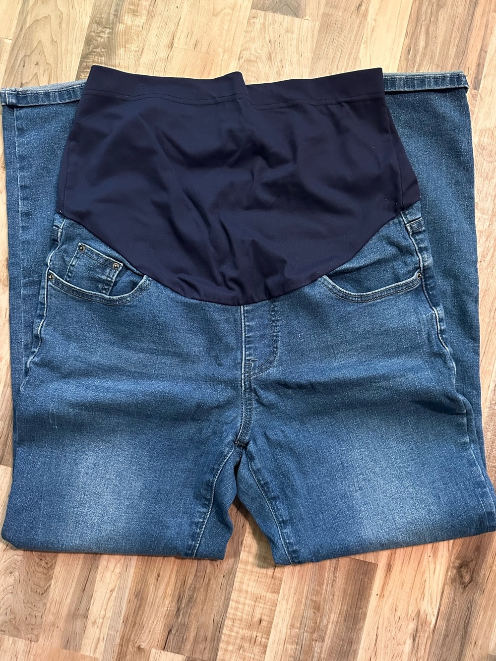 Maternity Stretch Panel Denim Jeans - Navy Panel, Blue Denim